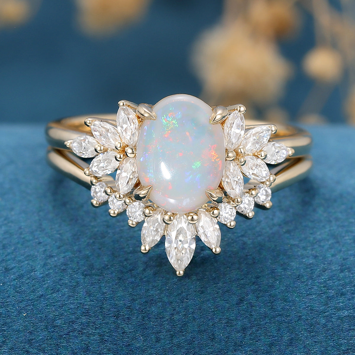 Oval Cut Opal Bridal Matching Set Engagement Ring Gift For Her