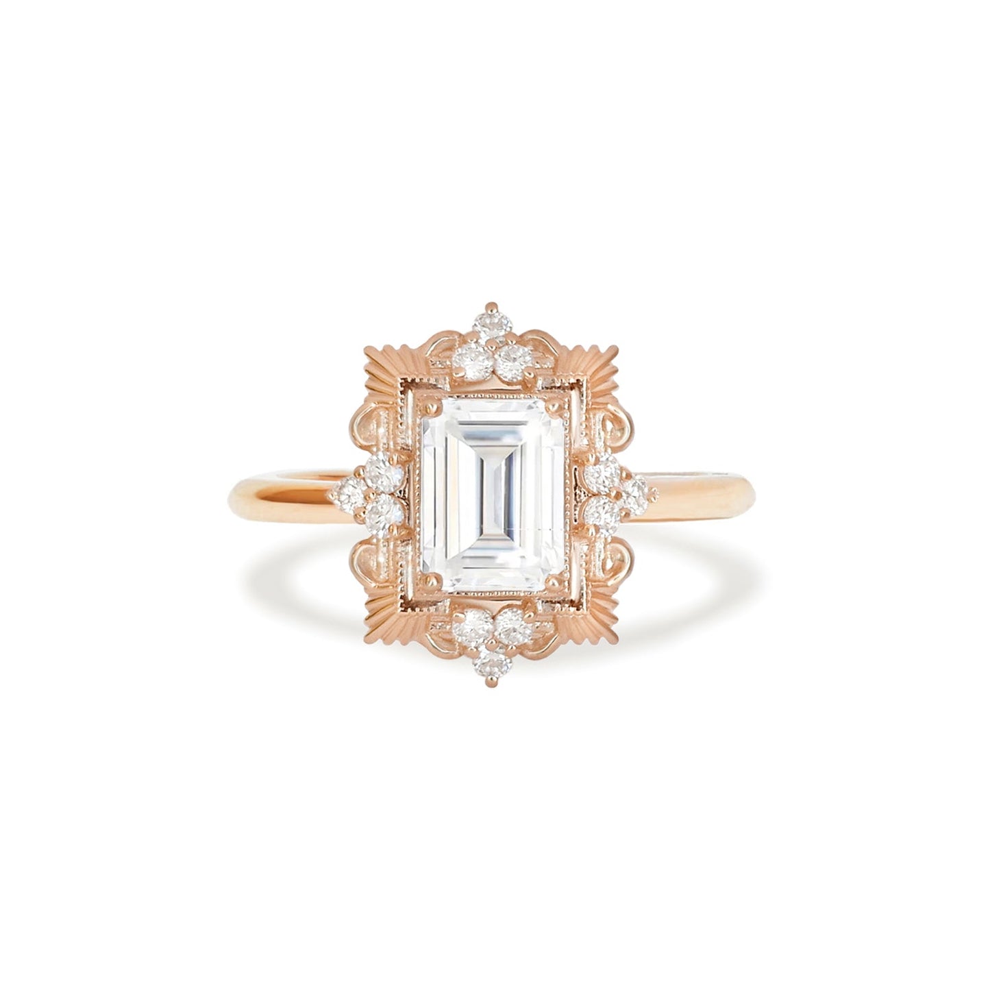 2.0 Ct Emerald Cut Moissanite Diamond Vintage Engagement Ring