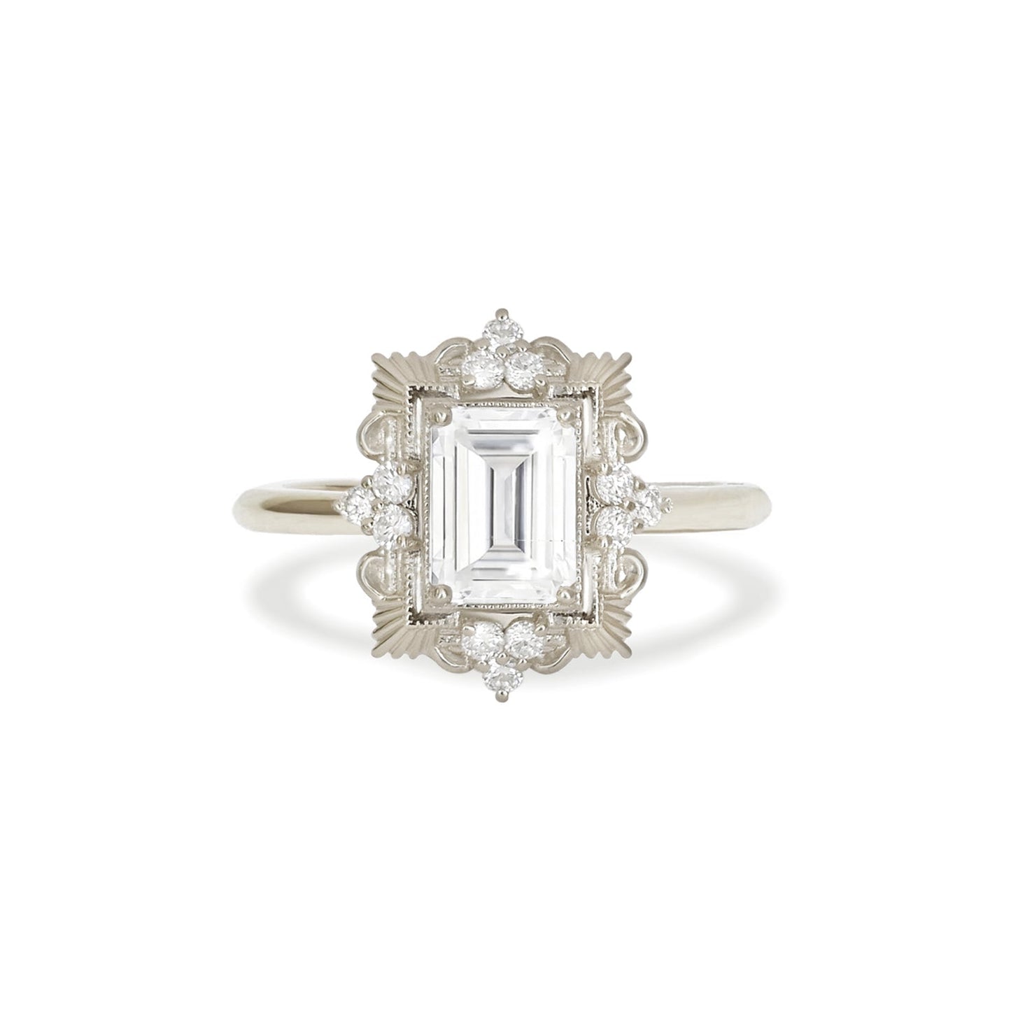 2.0 Ct Emerald Cut Moissanite Diamond Vintage Engagement Ring