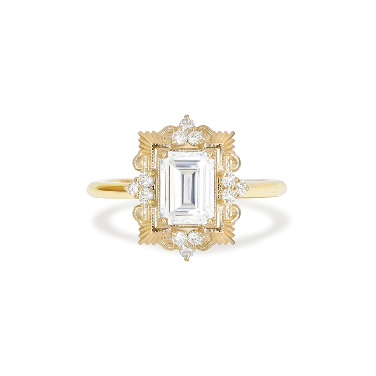 2.0 Ct Emerald Cut Moissanite Diamond Vintage Engagement Ring