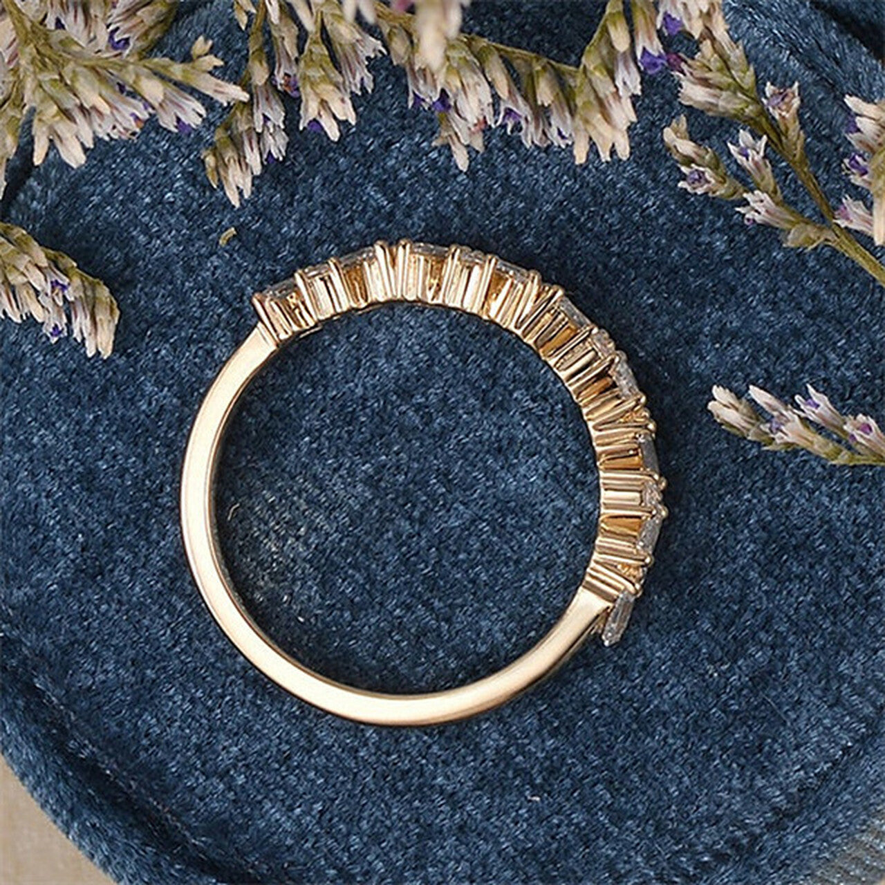 1.20CTW Baguette & Round Brilliant Cut Half Eternity Wedding Band - Eurus engagement rings