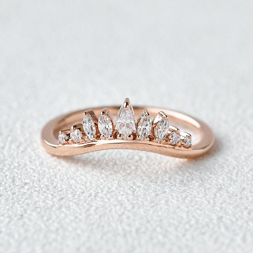 0.40CTW Marquise Cut Curved Vintage Style Stacking Wedding Band - Eurus engagement rings
