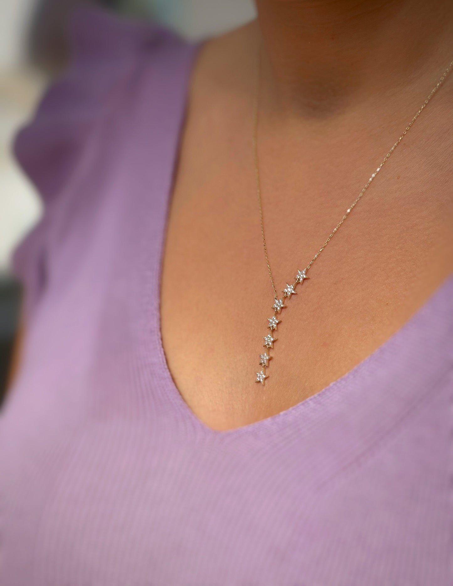 0.27 CT Zirconia Star Pendant Necklace, Gift for Women, Seven Star Necklace, Gift For Mother