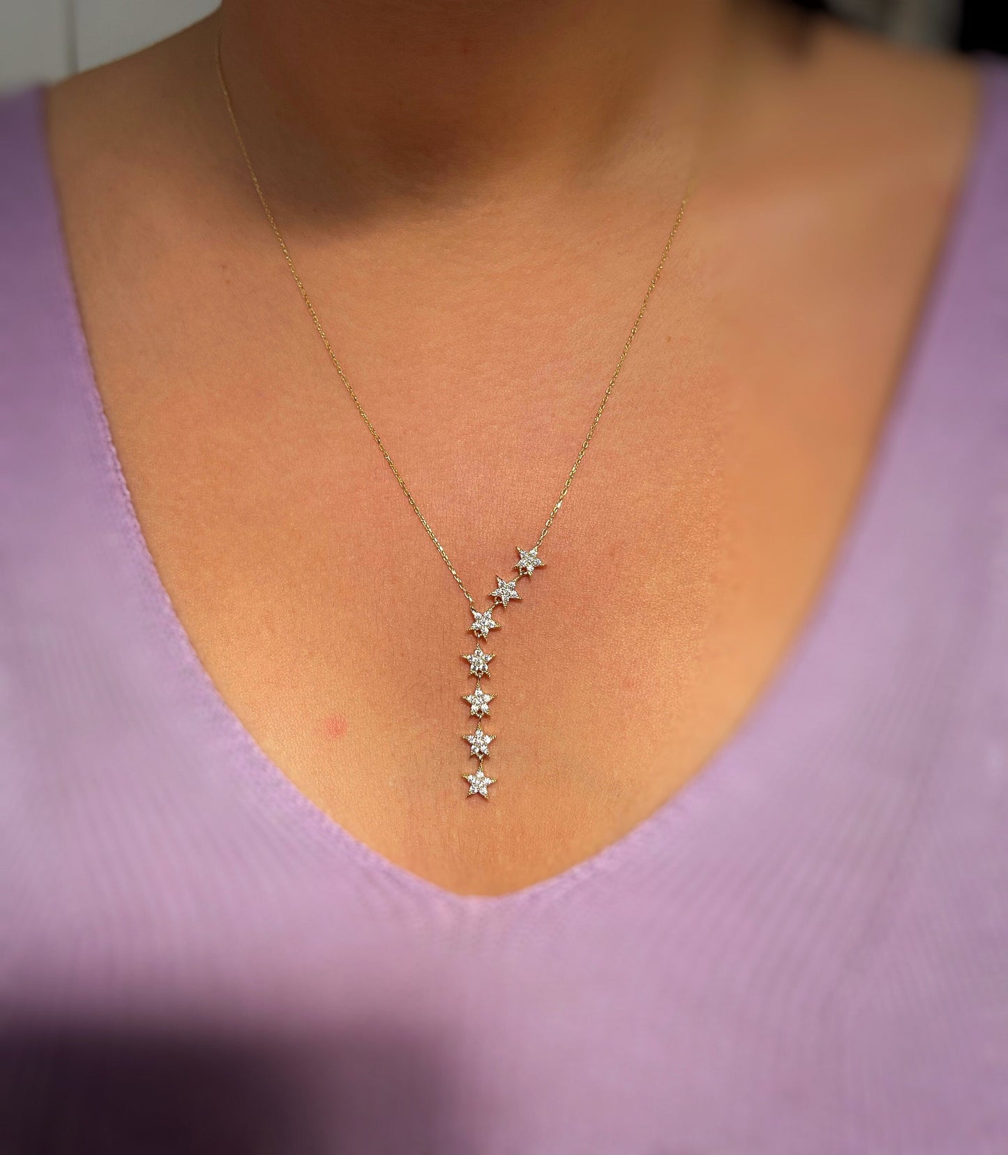 0.27 CT Zirconia Star Pendant Necklace, Gift for Women, Seven Star Necklace, Gift For Mother