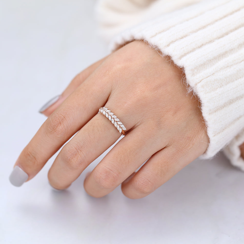 Marquise Shaped Moissanite Half Eternity Wedding Band Band For Women's