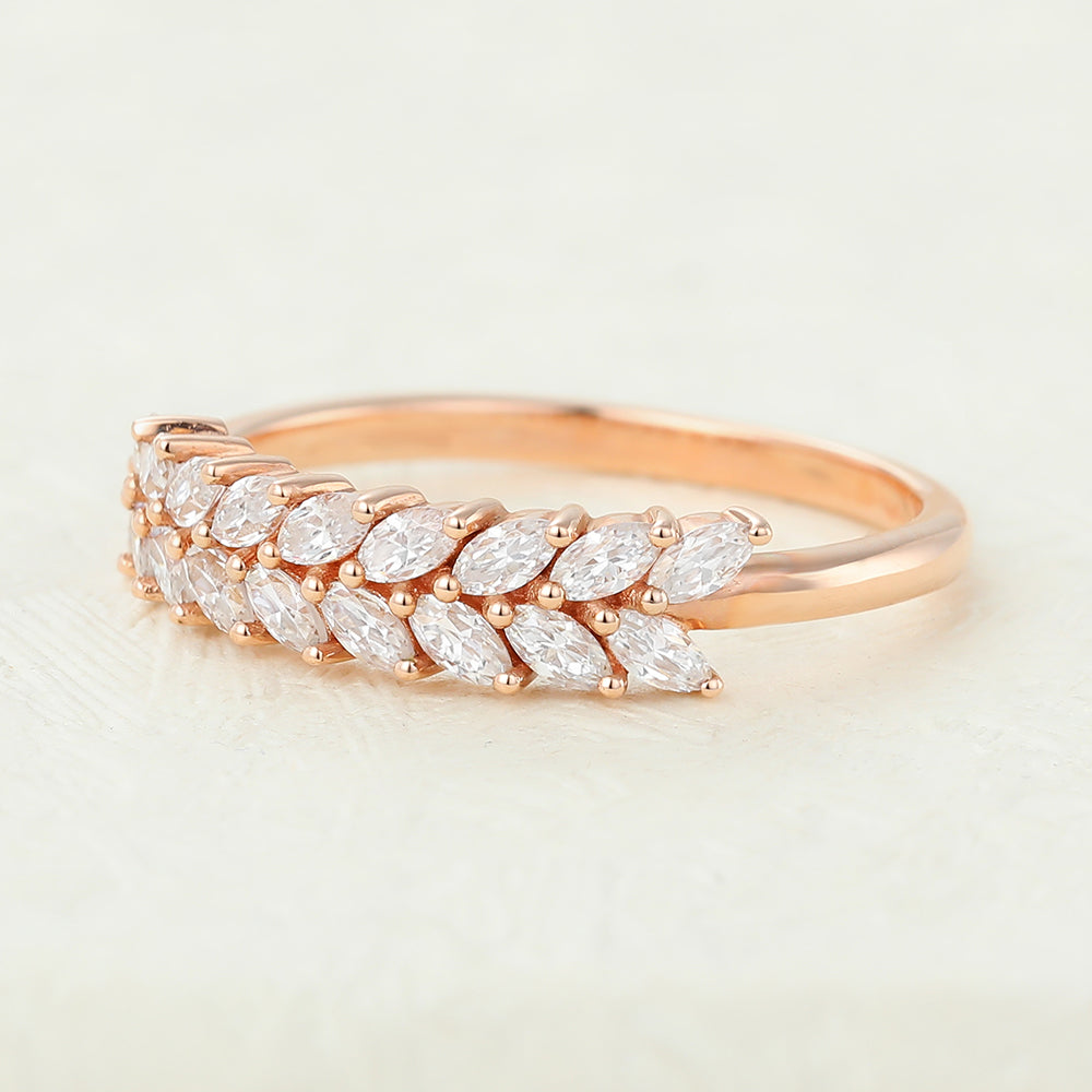 Marquise Shaped Moissanite Half Eternity Wedding Band Band For Women's