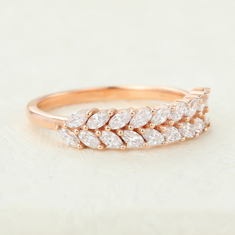 Marquise Shaped Moissanite Half Eternity Wedding Band Band For Women's