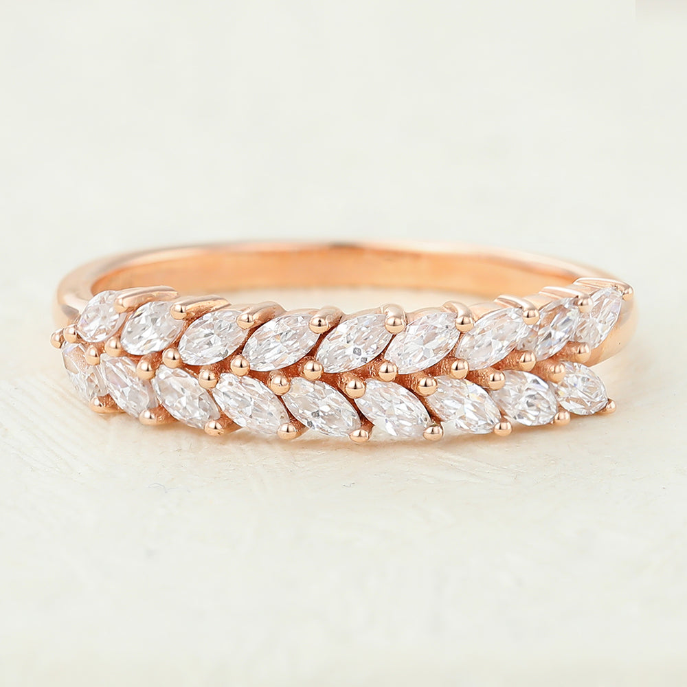 Marquise Shaped Moissanite Half Eternity Wedding Band Band For Women's