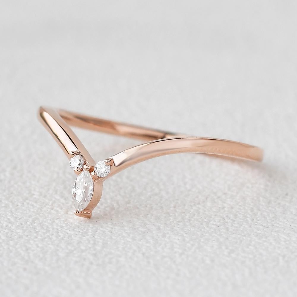 0.1 CTW Round & Marquise Cut Curved Stacking Moissanite Wedding Band - Eurus engagement rings