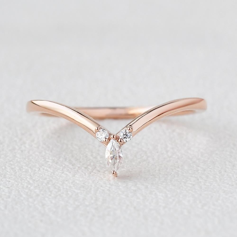 0.1 CTW Round & Marquise Cut Curved Stacking Moissanite Wedding Band - Eurus engagement rings