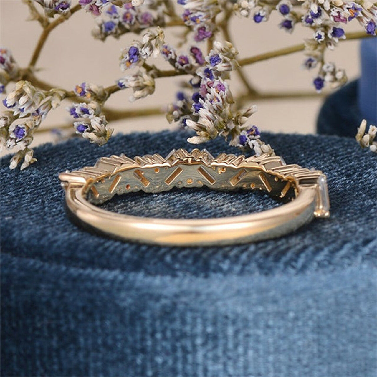 Baguette & Round Brilliant Cut Multistone Ring Half Eternity Wedding Band