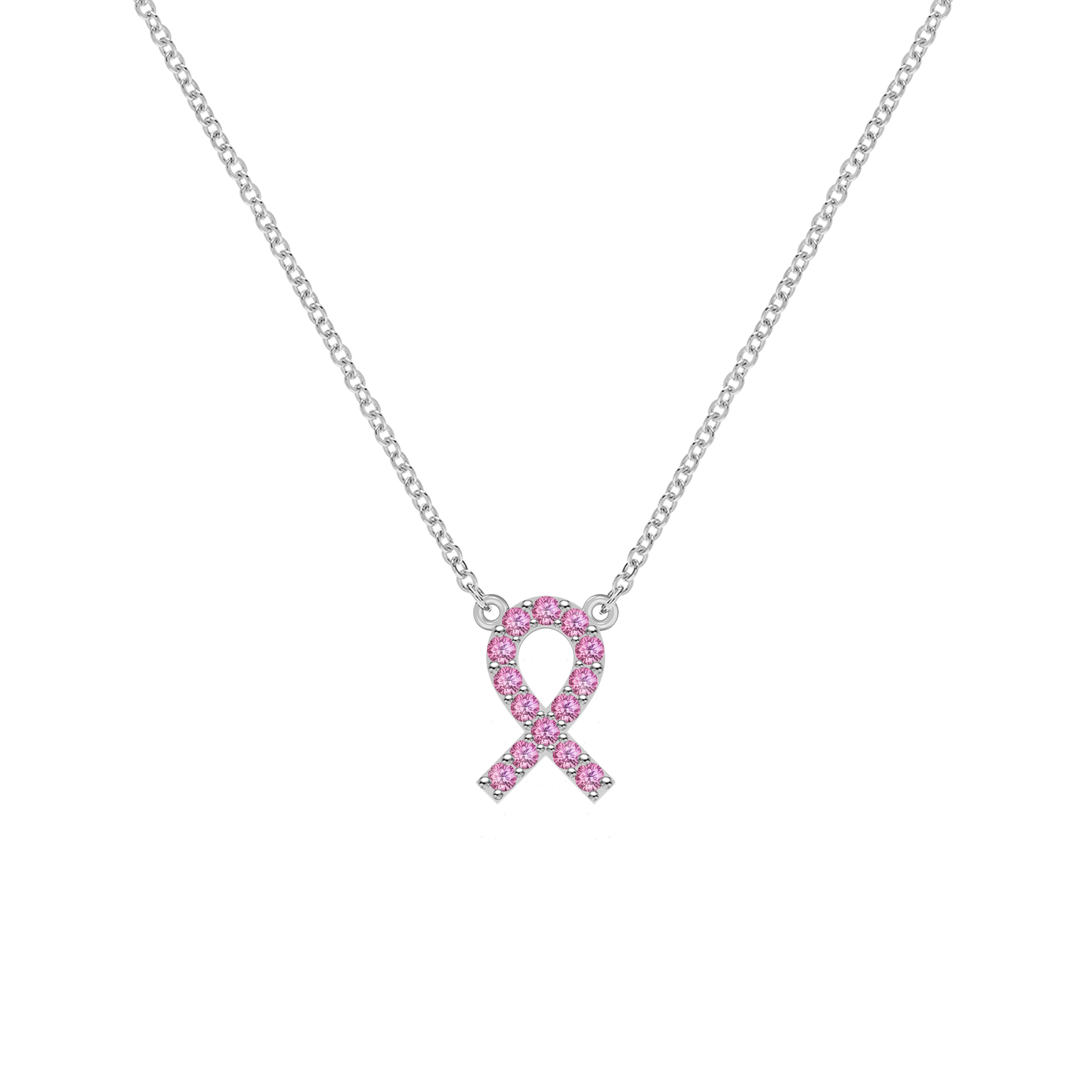 Pink Ribbon Necklace, Diamond Necklace, Birthstone Necklace, Gift For Her, Delicate Necklace,gift for women, Birthday Gift