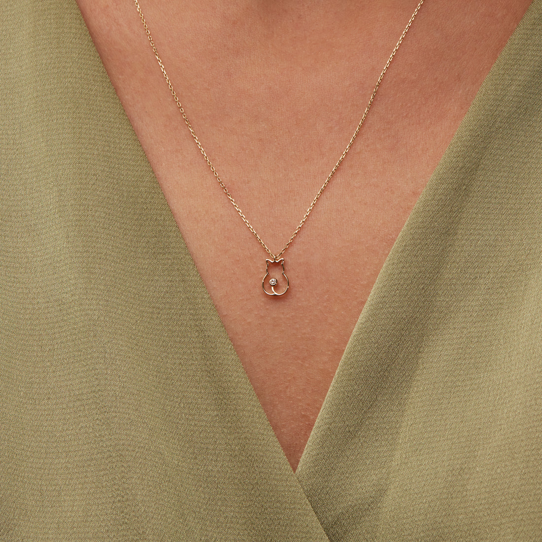 Cat Necklace, Diamond Cat Pendnet With Chain, Delicate Necklace, Gift For Her, Gift For Daughter
