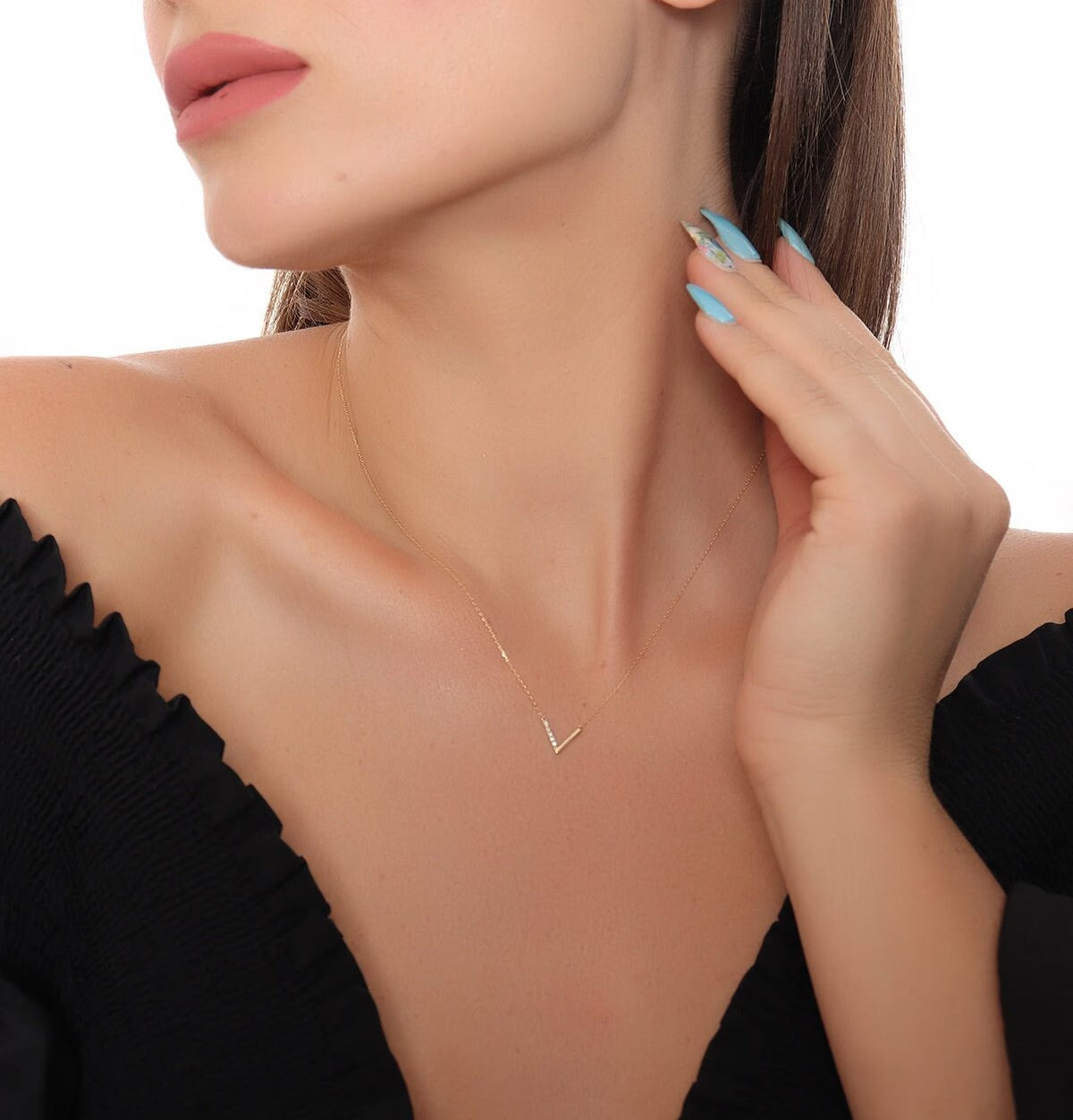 0.05 CT V Shaped Elegant Gold Diamond Necklace, Gift for Her, Charm Necklace, Gift For Daughter