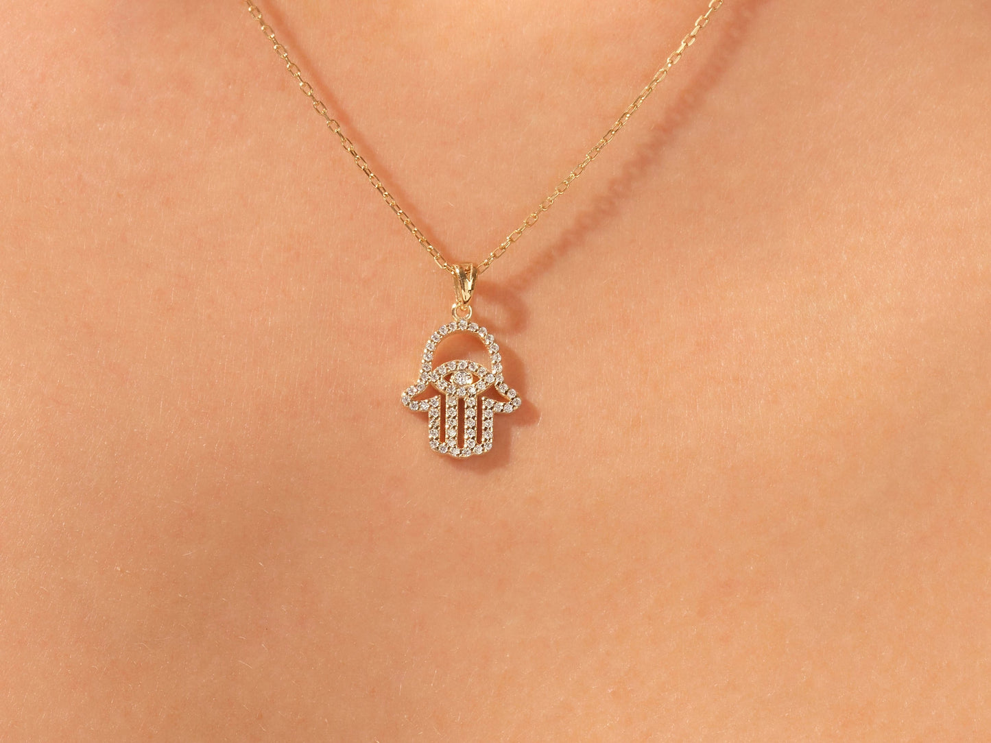 0.49 CT Hamsa Diamond Necklace for Women, Diamond Moissanite Necklace, Gift For Her, Delicate Necklace, Gift For Grandmother, Engagement Gift, Promise Gift