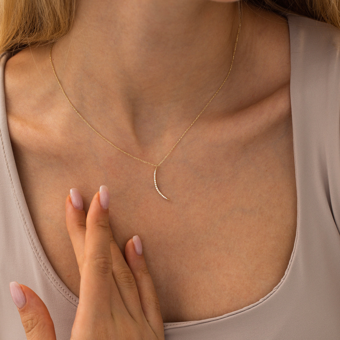 Moon Necklace, Diamond Moon Necklace, Gift For Her, Gift For Mother, Anniversary Gift, Birthday GIft, Delicate Necklace