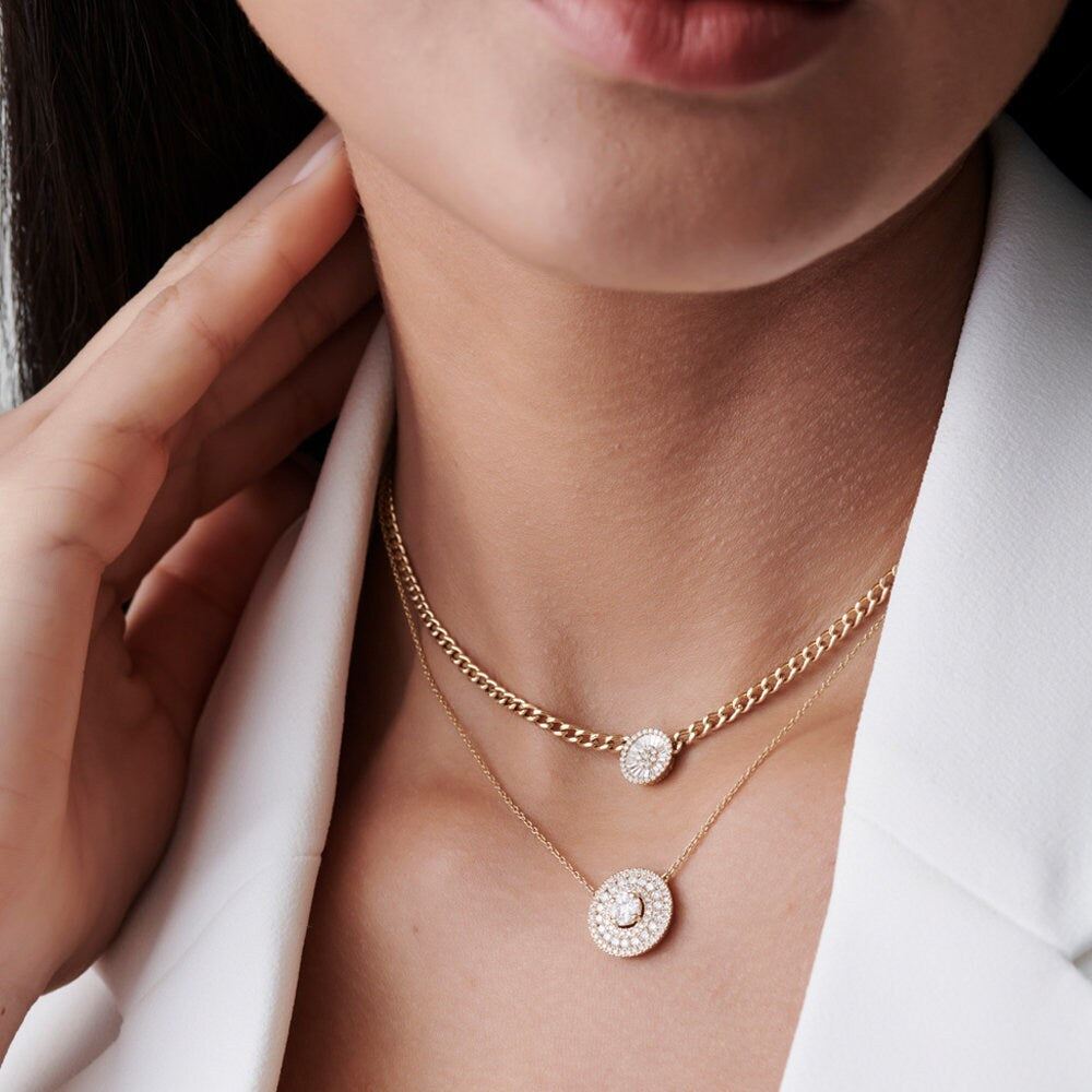 1.10 CT Channel Setting Round Moissanite Diamond Necklace, Illusion Setting Pendent, Gift For Mom, Delicate Necklace