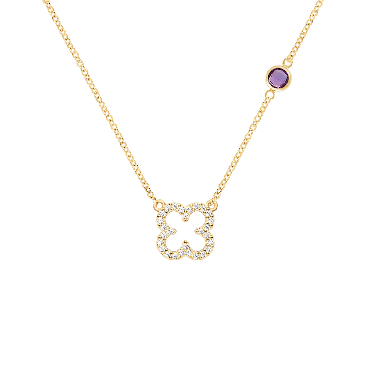 1.93CT Round Amethyst Diamond Necklace, February Birthstone Clover Necklace, Wedding Gift, Gift For Her, Delicate Necklace, Anniversary Gift, Gift For Mom