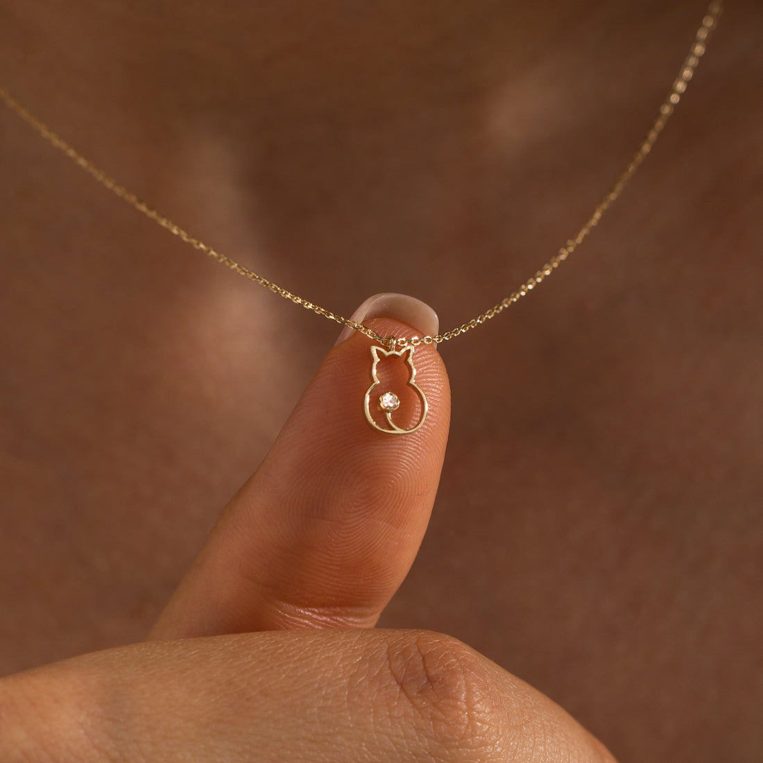 Cat Necklace, Diamond Cat Pendnet With Chain, Delicate Necklace, Gift For Her, Gift For Daughter
