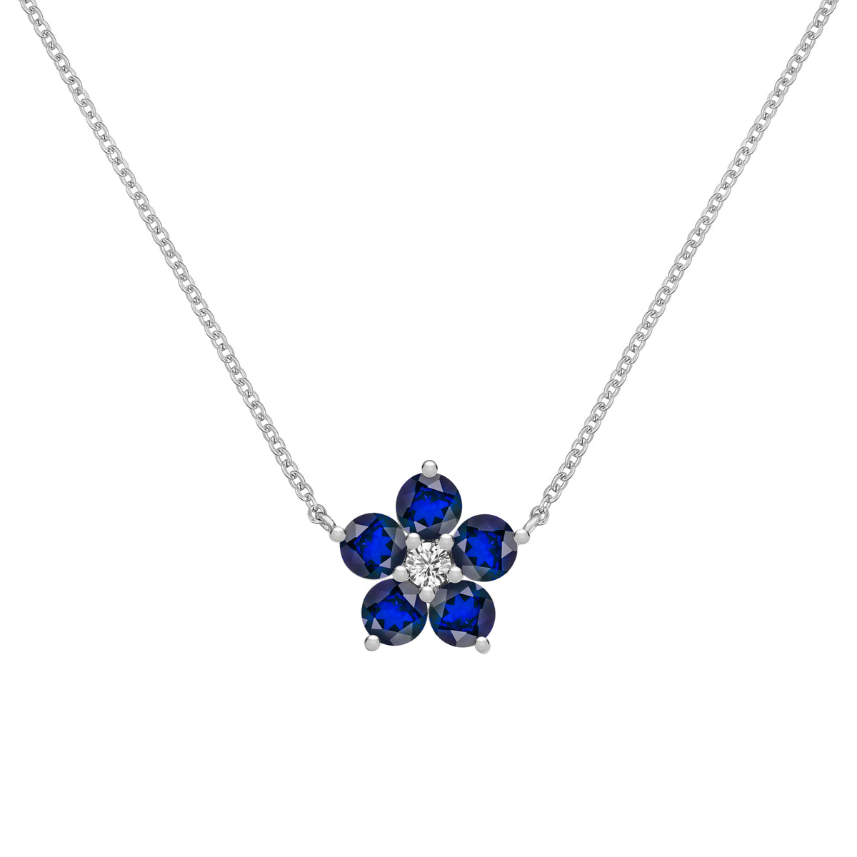 1.46 CT Round Cut Blue Flower Moissanite Necklace, September Birthstone Necklace Delicate Necklace, Gift For Mom, Mother Gifts, Charm Necklace