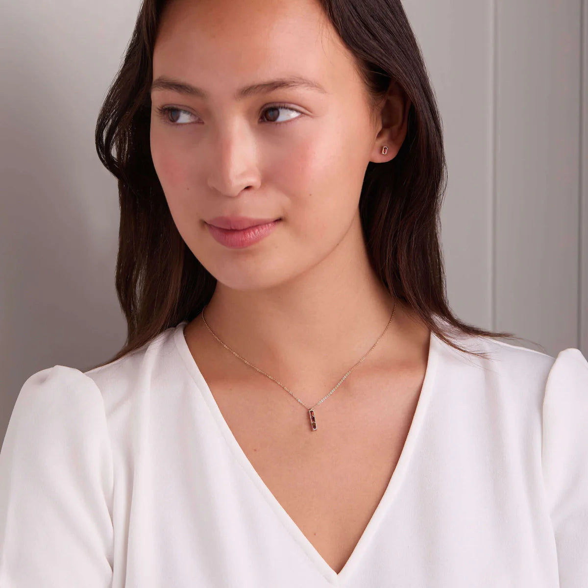 0.32CT Baguette Garnet Diamond Necklace, January Birthstone Necklace, Three Stone Necklace, Delicate Necklace, Gift For Her, Anniversary Gift, Charm Necklace, Woman Necklace, Promise Gift