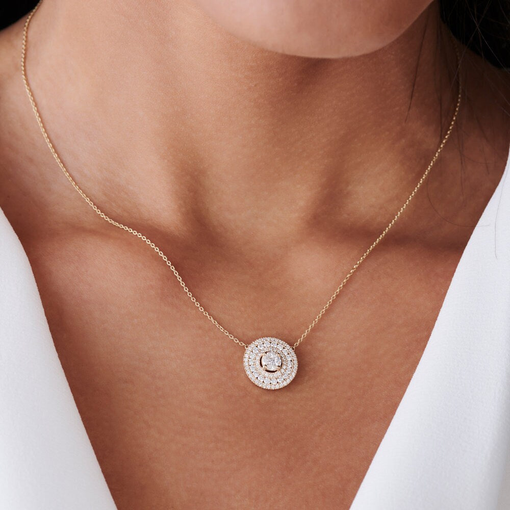 1.10 CT Channel Setting Round Moissanite Diamond Necklace, Illusion Setting Pendent, Gift For Mom, Delicate Necklace