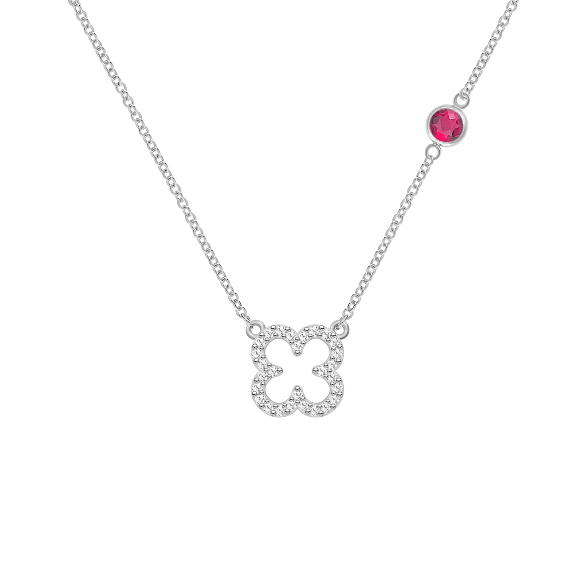 1.93CT Round Floral Diamond Necklace, July Birthstone Clover Necklace, Wedding Gift, Gift For Her, Delicate Necklace, Anniversary Gift, Gift For Wife