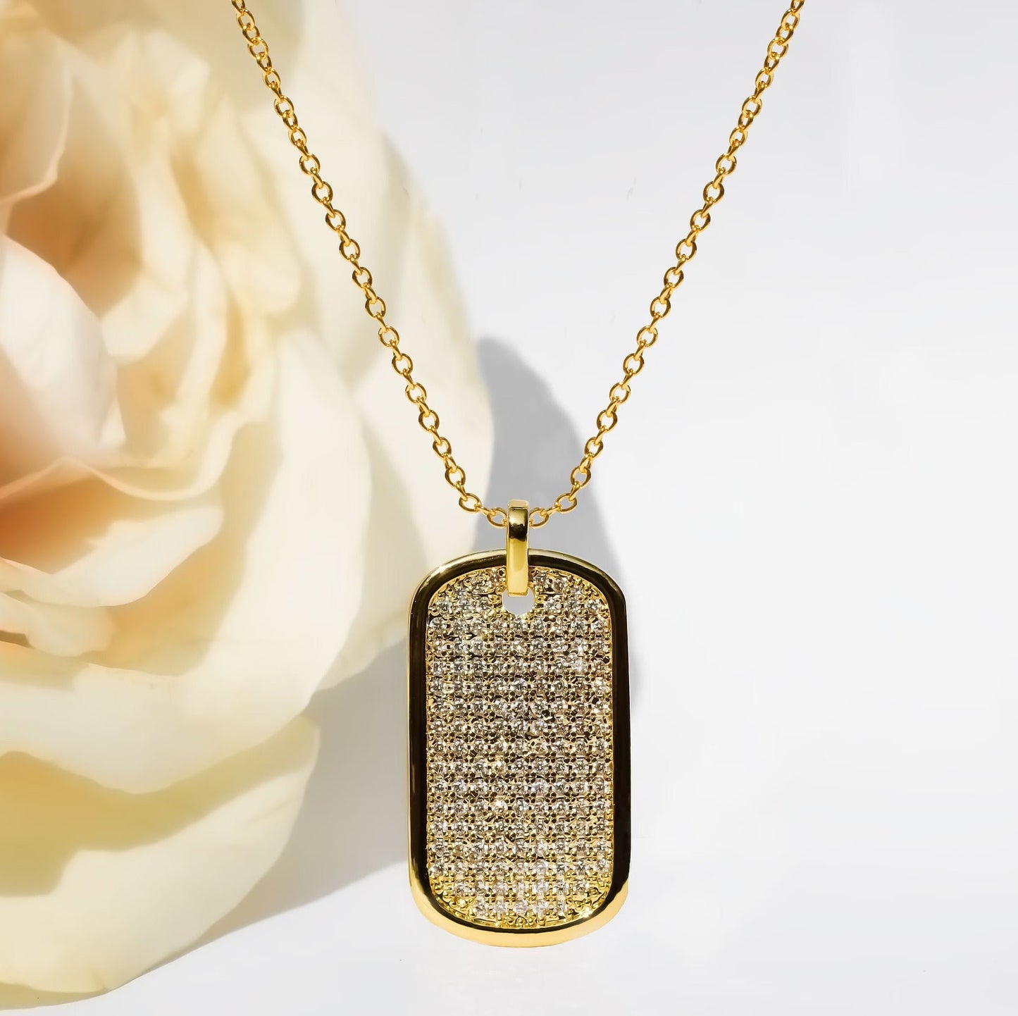 0.32 CT Dog Tag Pendant With Chain, Moissanite Necklace, Gift for Her, Charm Necklace, Delicate Item
