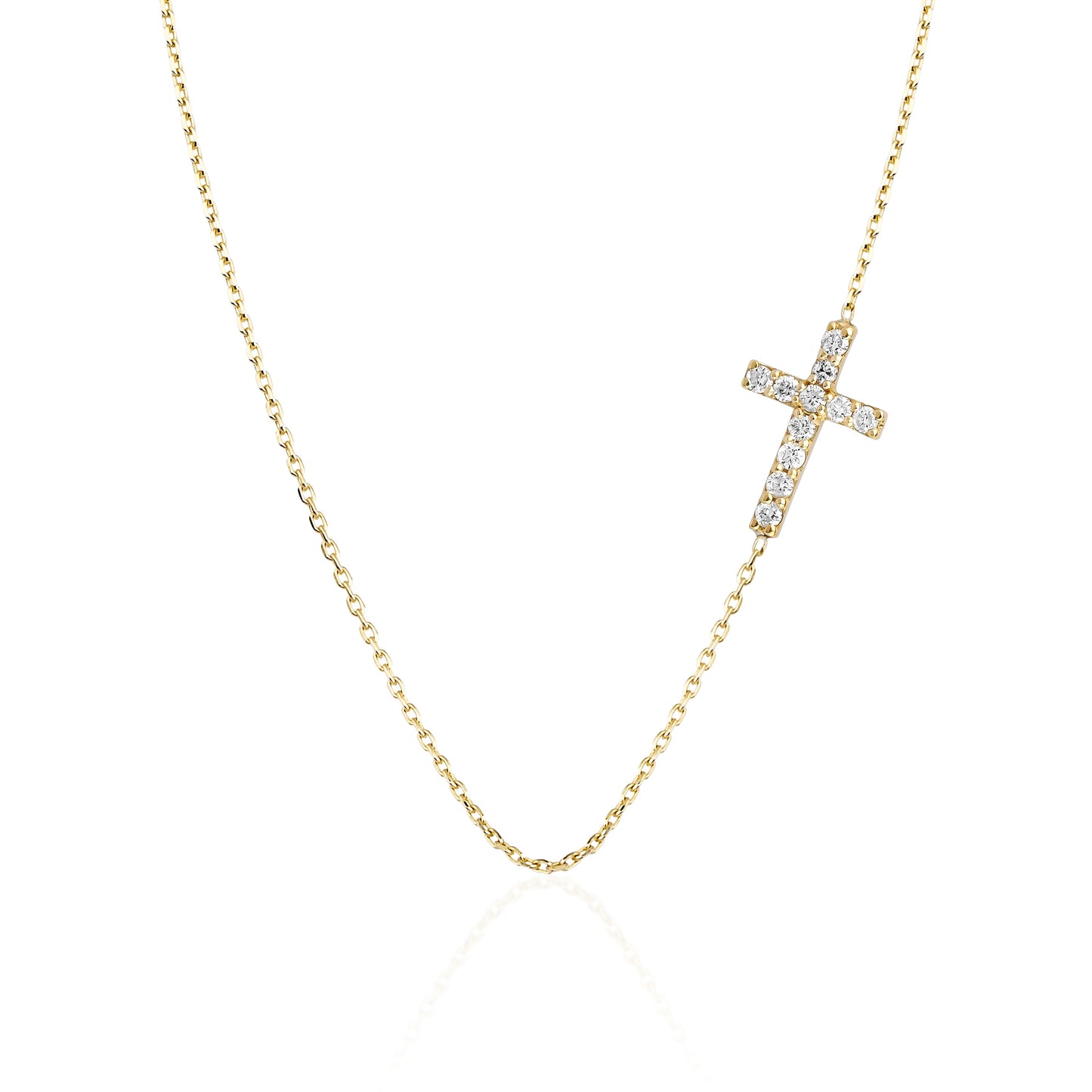 Cross Necklace, SIdeway Cross Necklace, Gift For Her, Diamond Necklace, Delicate Necklace, Charm Necklace, Engagement Gift