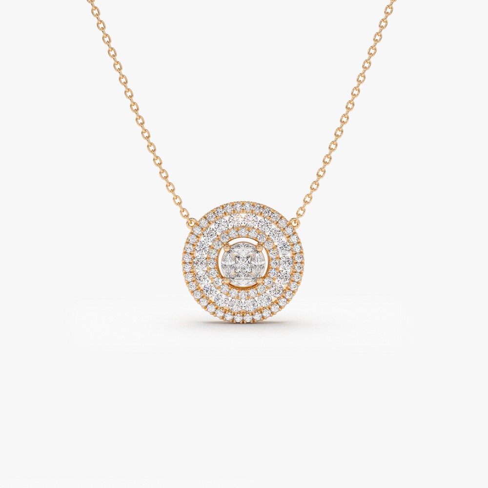 1.10 CT Channel Setting Round Moissanite Diamond Necklace, Illusion Setting Pendent, Gift For Mom, Delicate Necklace