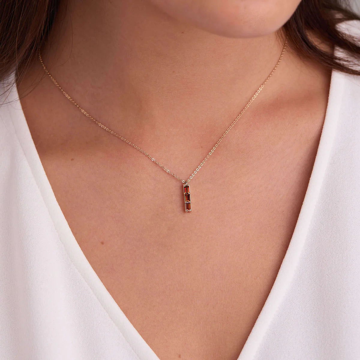 0.32CT Baguette Garnet Diamond Necklace, January Birthstone Necklace, Three Stone Necklace, Delicate Necklace, Gift For Her, Anniversary Gift, Charm Necklace, Woman Necklace, Promise Gift