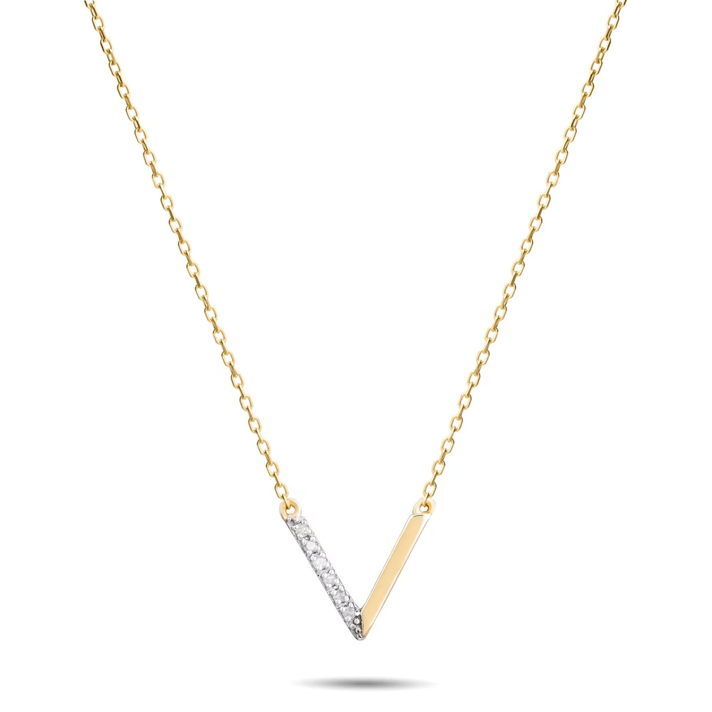 0.05 CT V Shaped Elegant Gold Diamond Necklace, Gift for Her, Charm Necklace, Gift For Daughter