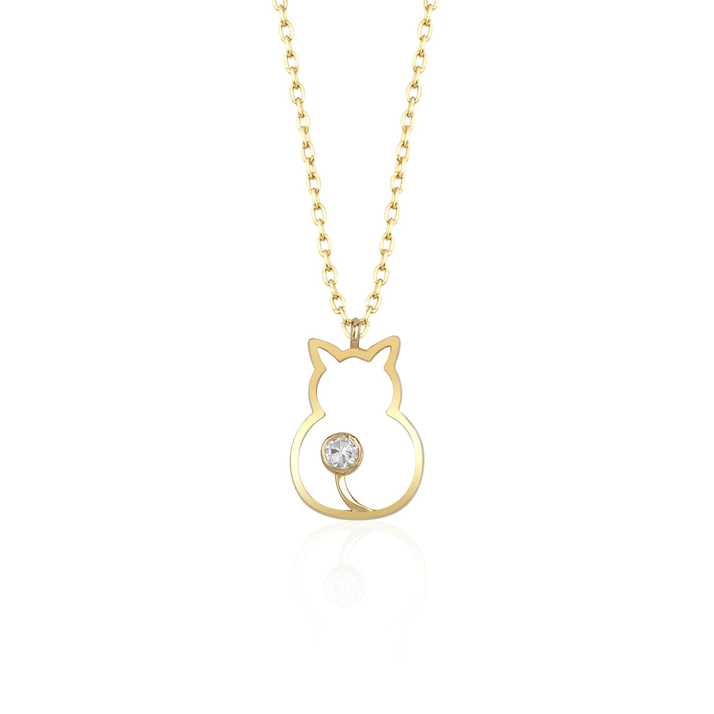Cat Necklace, Diamond Cat Pendnet With Chain, Delicate Necklace, Gift For Her, Gift For Daughter