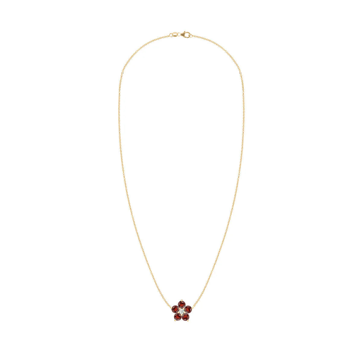 1.45CT Round Garnet Diamond Necklace, January Birthstone, Flower Necklace, Delicate Necklace, Gift For Mom, Baby Shower Gifts, Charm Necklace