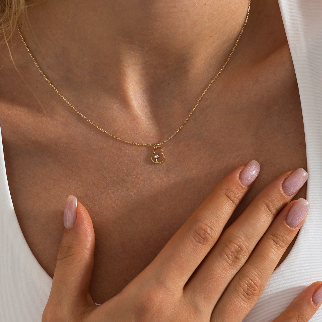 Cat Necklace, Diamond Cat Pendnet With Chain, Delicate Necklace, Gift For Her, Gift For Daughter