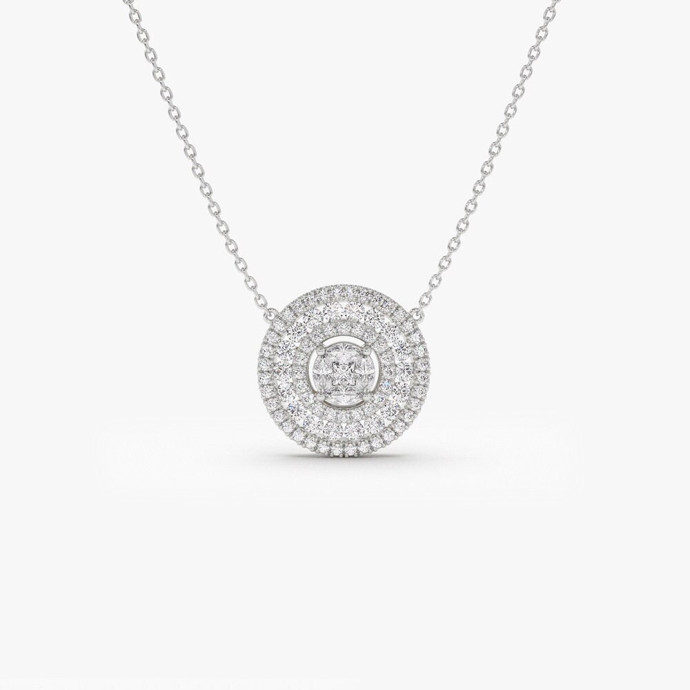 1.10 CT Channel Setting Round Moissanite Diamond Necklace, Illusion Setting Pendent, Gift For Mom, Delicate Necklace
