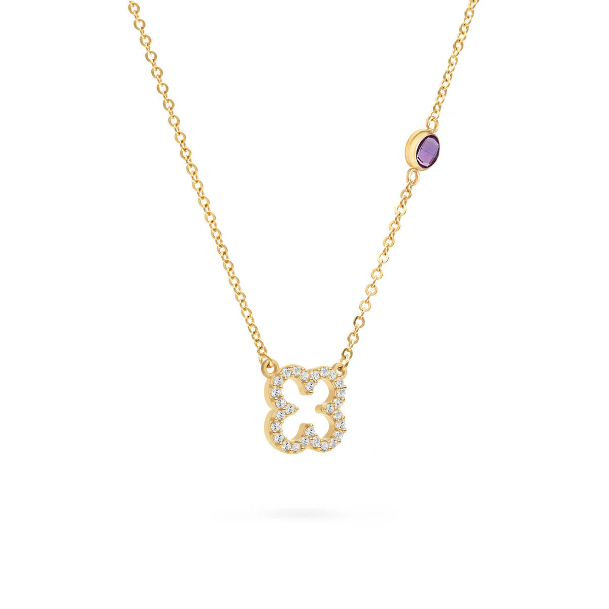 1.93CT Round Amethyst Diamond Necklace, February Birthstone Clover Necklace, Wedding Gift, Gift For Her, Delicate Necklace, Anniversary Gift, Gift For Mom