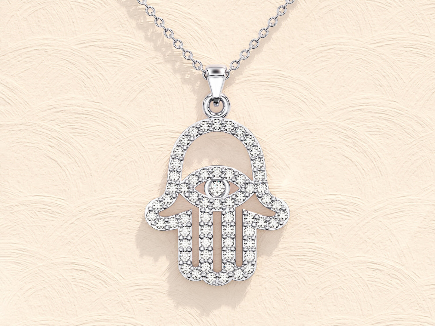 0.49 CT Hamsa Diamond Necklace for Women, Diamond Moissanite Necklace, Gift For Her, Delicate Necklace, Gift For Grandmother, Engagement Gift, Promise Gift