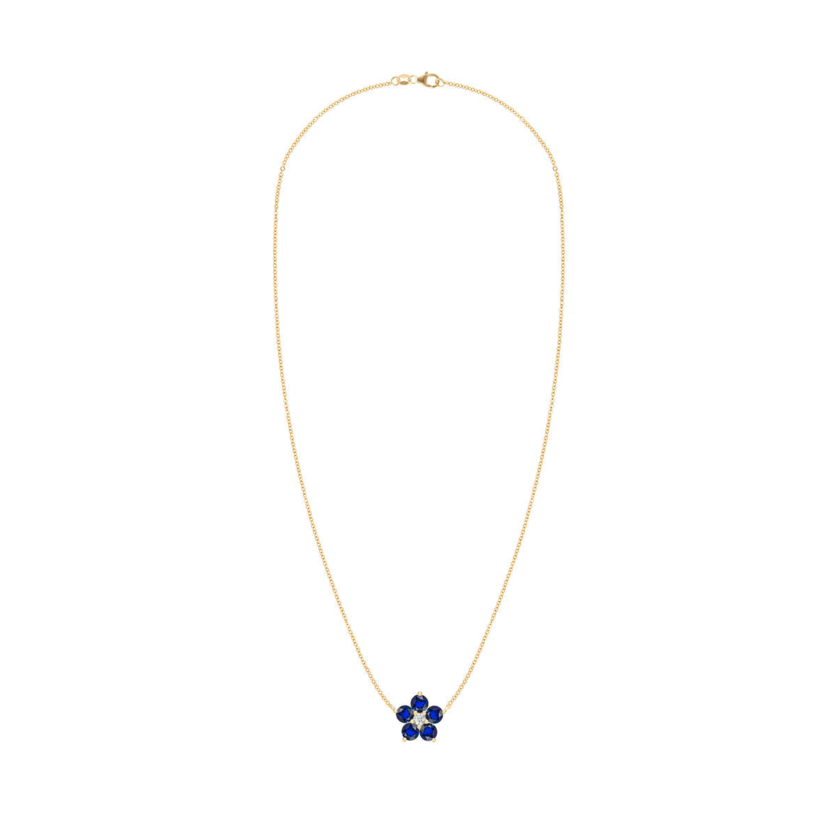 1.46 CT Round Cut Blue Flower Moissanite Necklace, September Birthstone Necklace Delicate Necklace, Gift For Mom, Mother Gifts, Charm Necklace