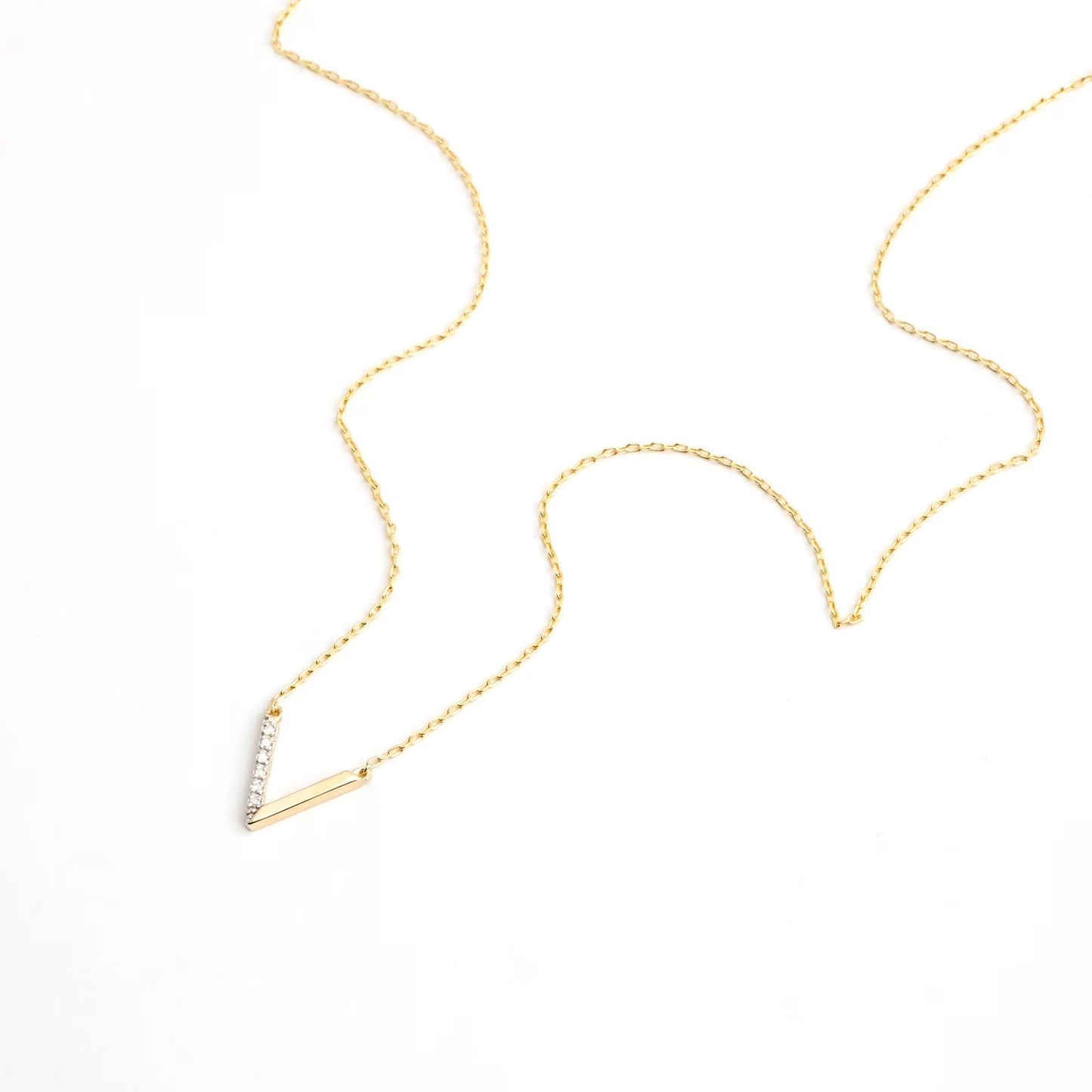 0.05 CT V Shaped Elegant Gold Diamond Necklace, Gift for Her, Charm Necklace, Gift For Daughter