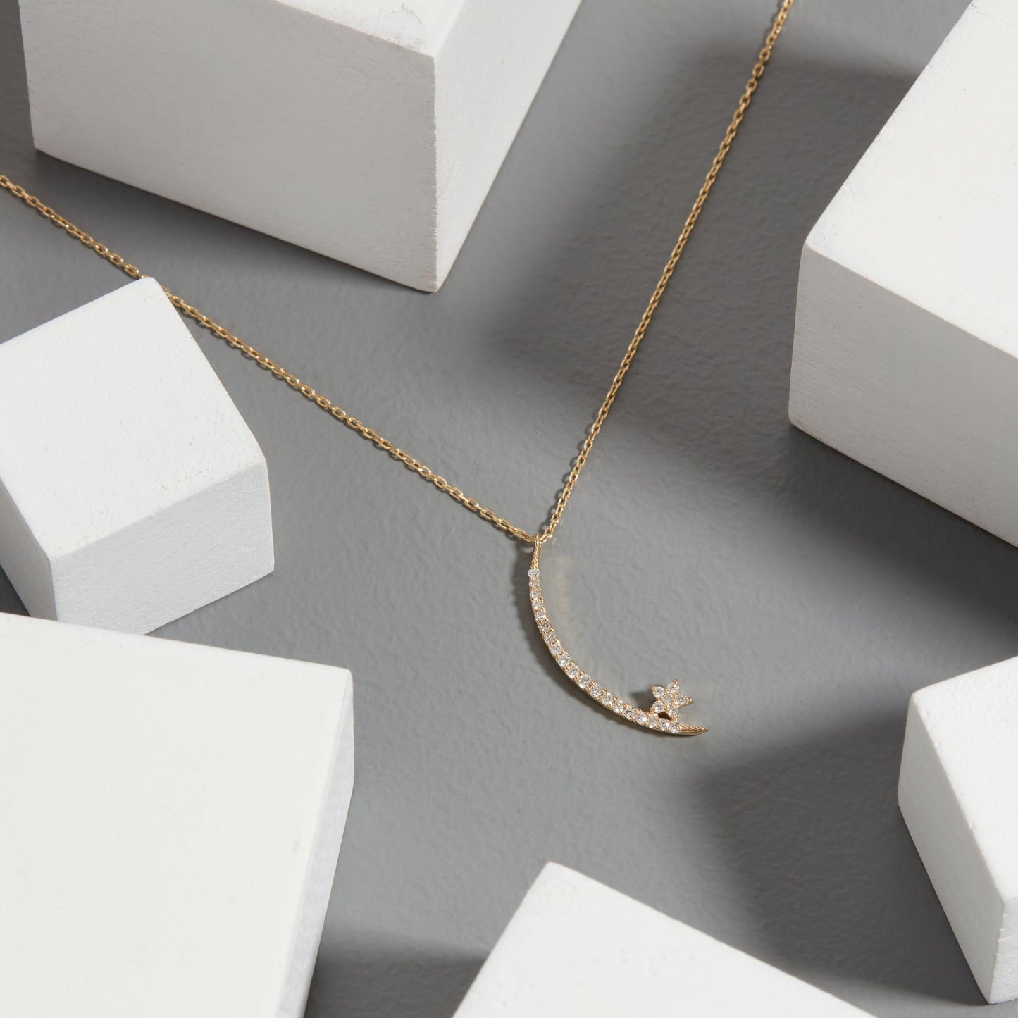 0.5CT Moon and Star Diamond Moissanite Necklace, Gift For Her, Delicate Necklace, Gift For Mother, Anniversary Gift, Promise Gift