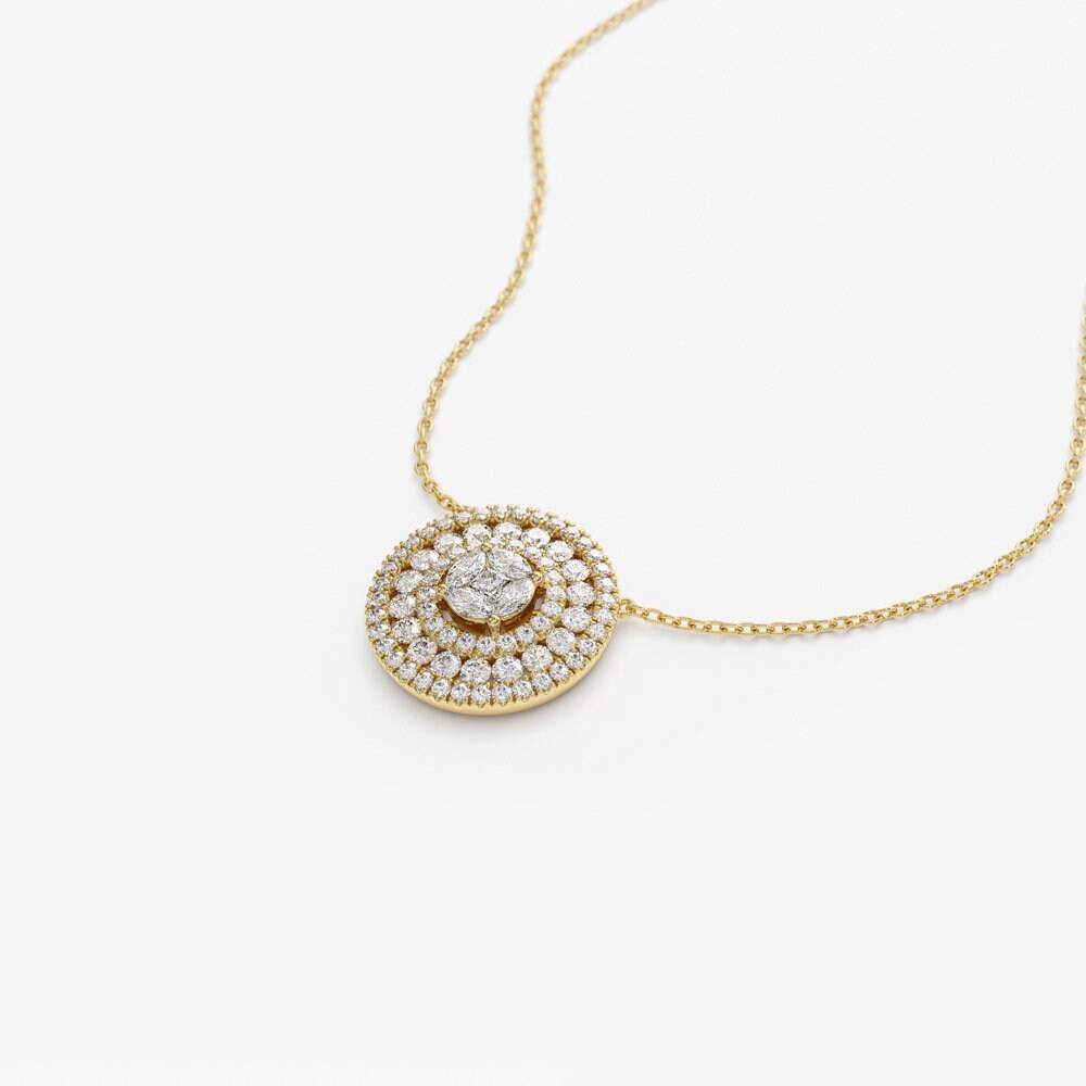 1.10 CT Channel Setting Round Moissanite Diamond Necklace, Illusion Setting Pendent, Gift For Mom, Delicate Necklace