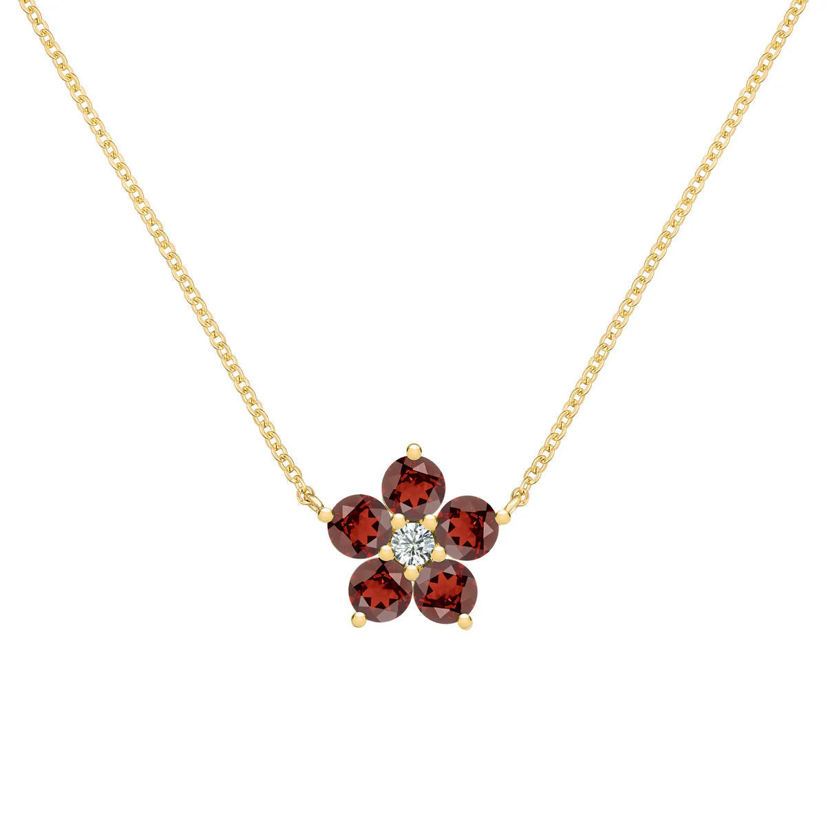 1.45CT Round Garnet Diamond Necklace, January Birthstone, Flower Necklace, Delicate Necklace, Gift For Mom, Baby Shower Gifts, Charm Necklace