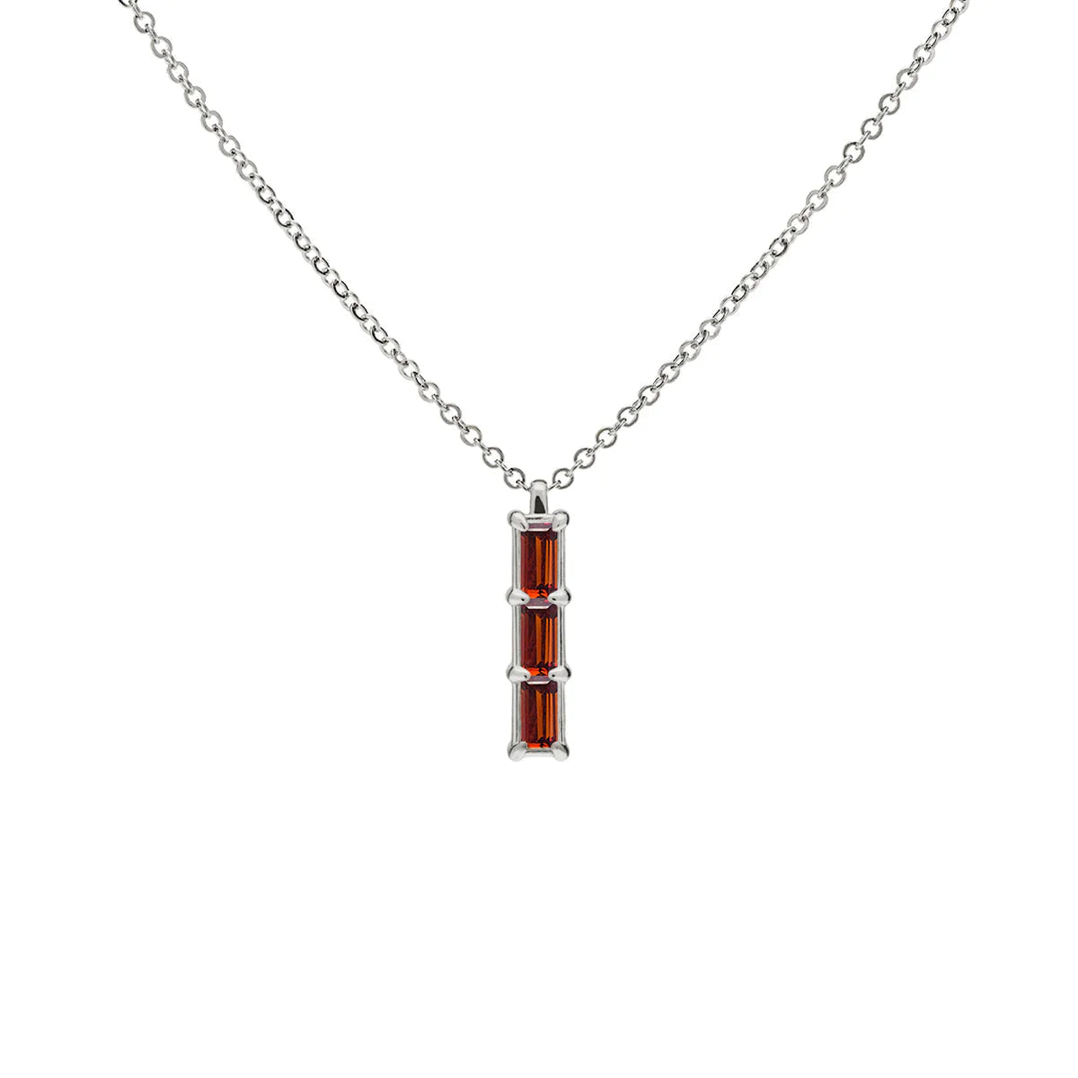 0.32CT Baguette Garnet Diamond Necklace, January Birthstone Necklace, Three Stone Necklace, Delicate Necklace, Gift For Her, Anniversary Gift, Charm Necklace, Woman Necklace, Promise Gift