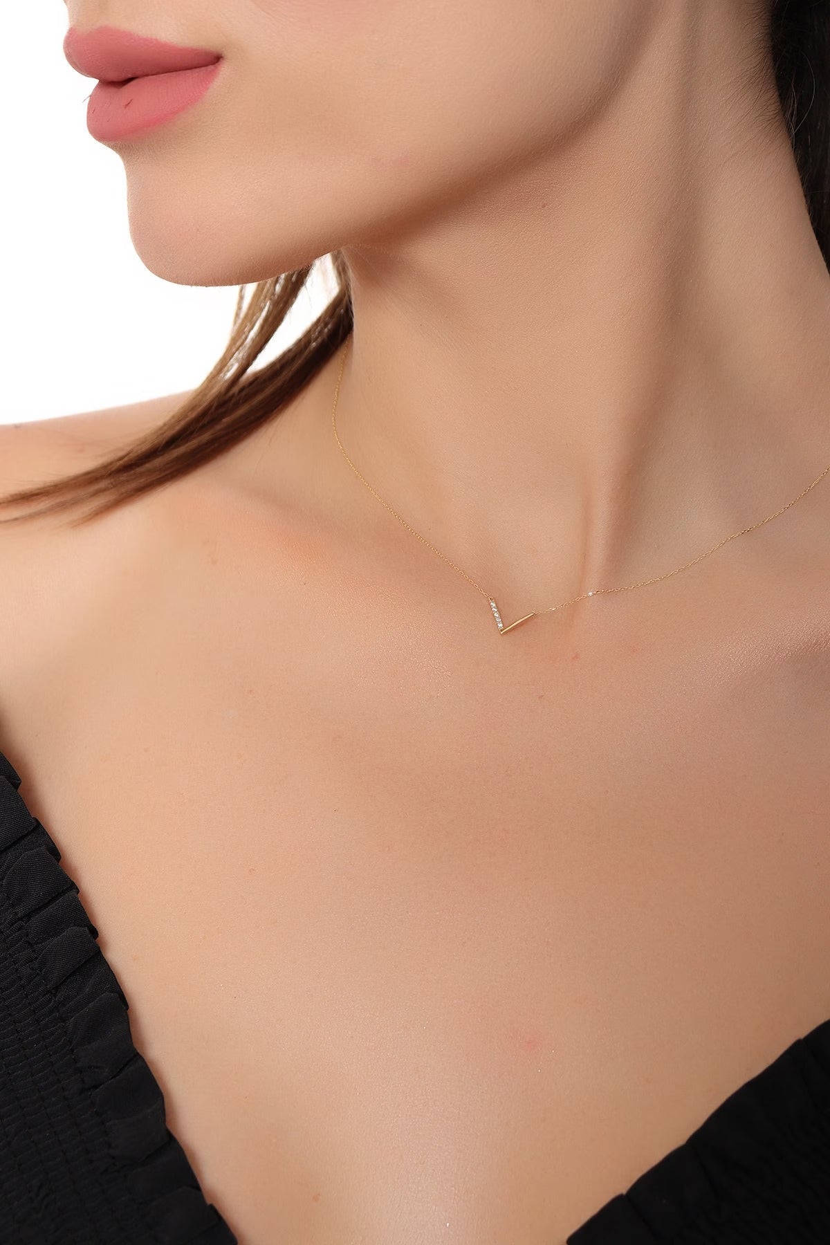 0.05 CT V Shaped Elegant Gold Diamond Necklace, Gift for Her, Charm Necklace, Gift For Daughter