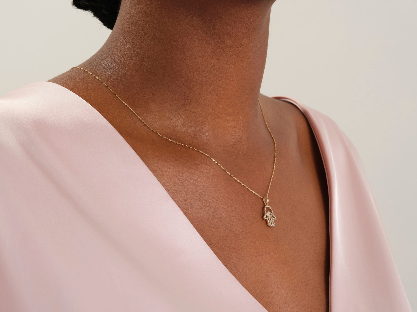 0.49 CT Hamsa Diamond Necklace for Women, Diamond Moissanite Necklace, Gift For Her, Delicate Necklace, Gift For Grandmother, Engagement Gift, Promise Gift