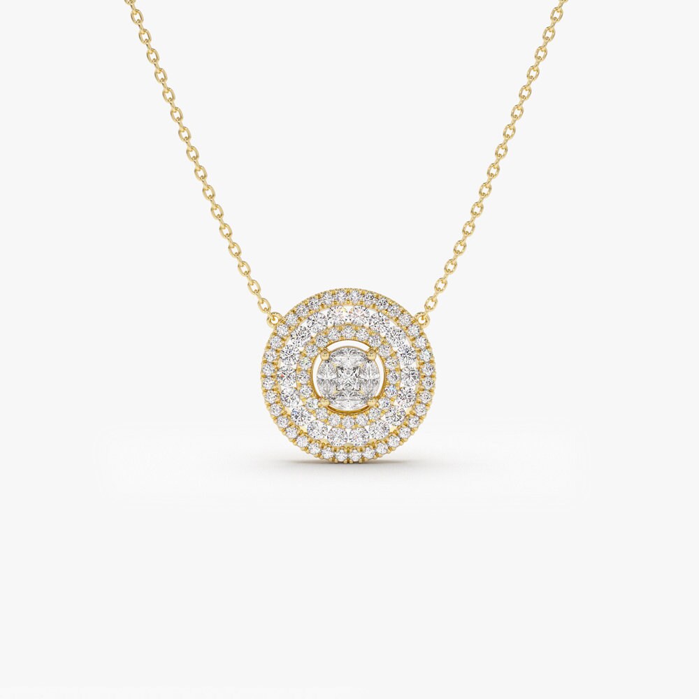 1.10 CT Channel Setting Round Moissanite Diamond Necklace, Illusion Setting Pendent, Gift For Mom, Delicate Necklace