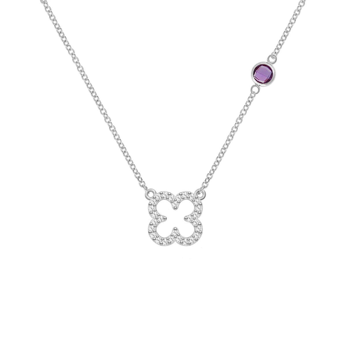 1.93CT Round Amethyst Diamond Necklace, February Birthstone Clover Necklace, Wedding Gift, Gift For Her, Delicate Necklace, Anniversary Gift, Gift For Mom