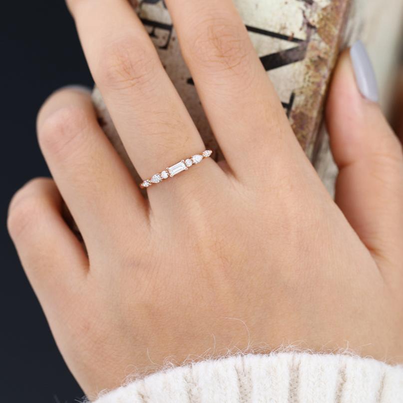 Pear, Baguette, Marquise & Round Shaped Moissanite Multi Stones Eternity Wedding Band