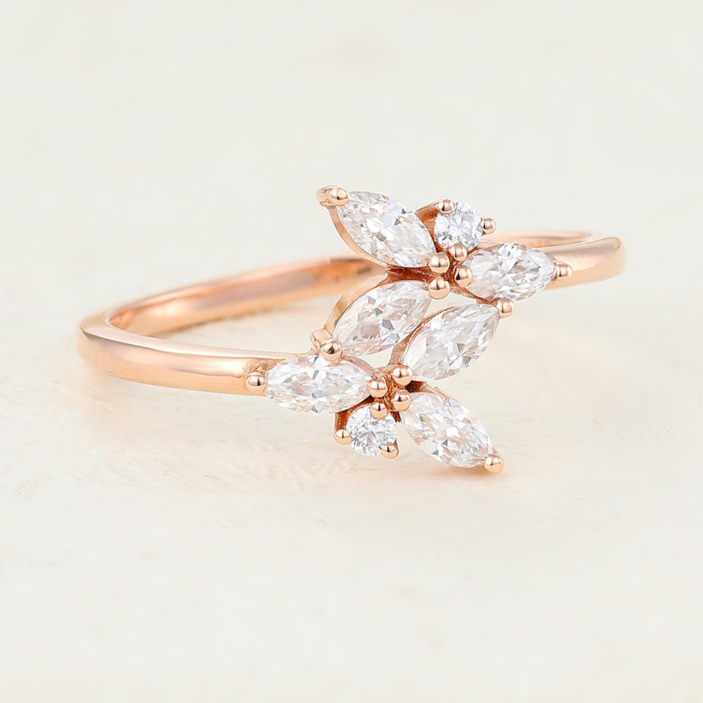 Marquise & Round Shaped Moissanite Art Deco Wedding Band Unique Diamond Band